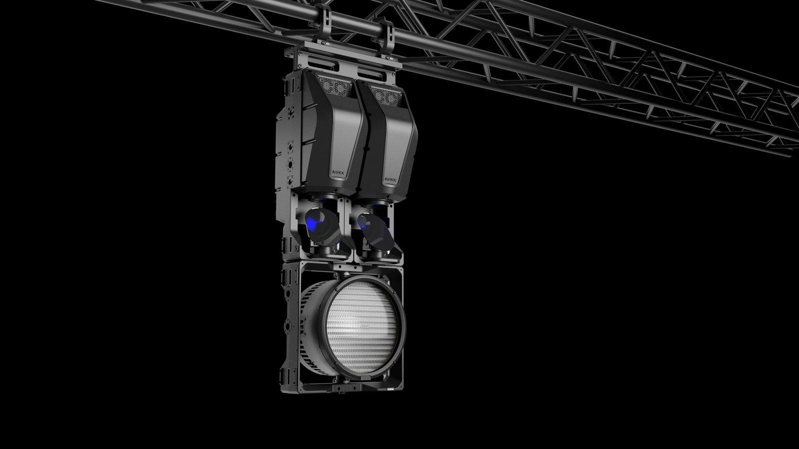 ROXX CLUSTER M2 mounted with a CLUSTER BIG EYE on a truss